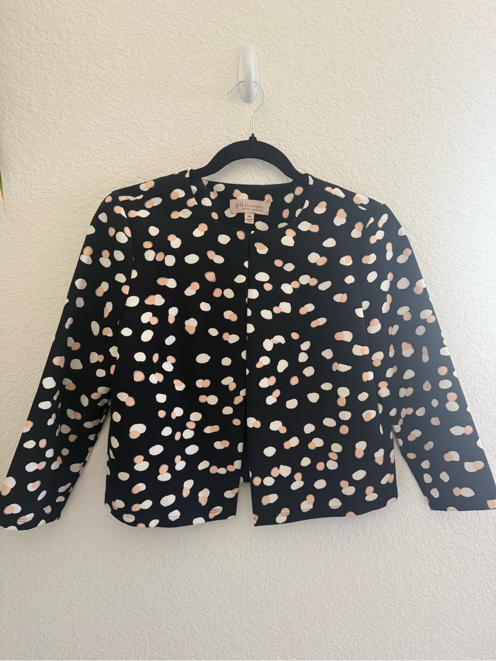 Philosophy Petite Black Top with Blush and White Polka Pattern